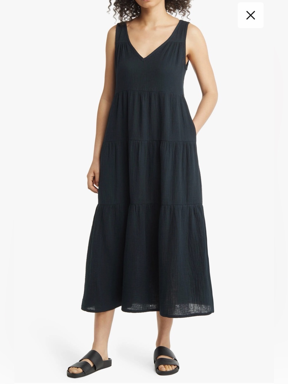Marine Layer Corinne Maxi Dress Women's XL Black Crinkle Sleeveless Tiered Gauze